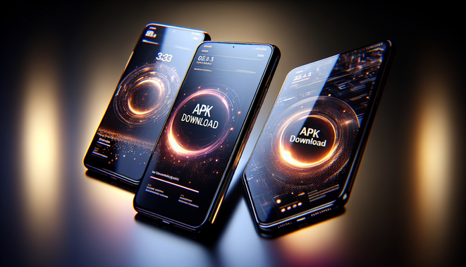 Three photorealistic cover designs for "ambturbo APK download," showcasing smartphones and modern tech.